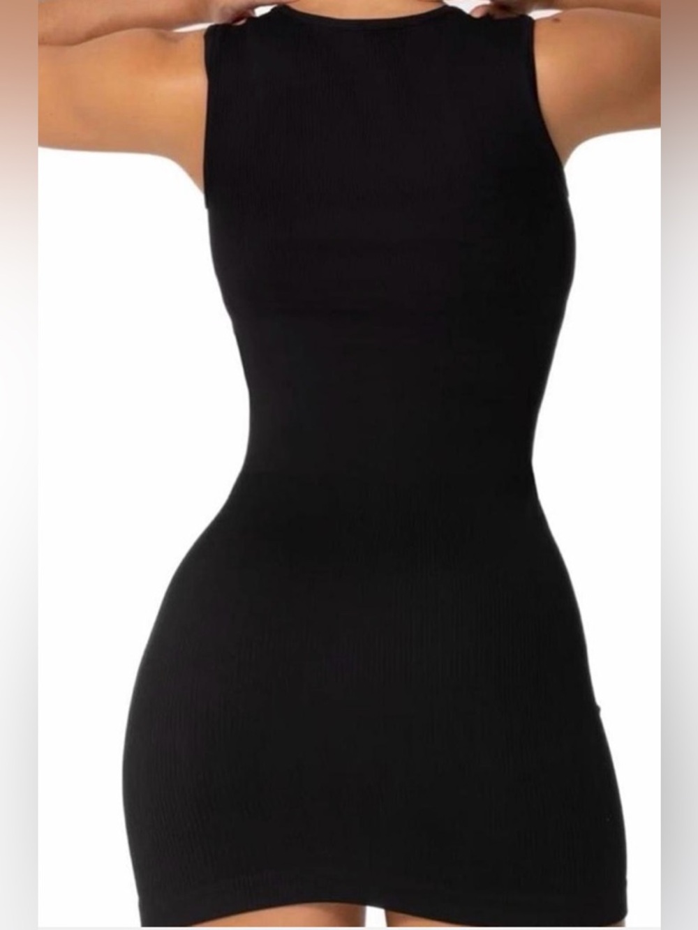 Black Ribbed Tank Mini Dress by OGG